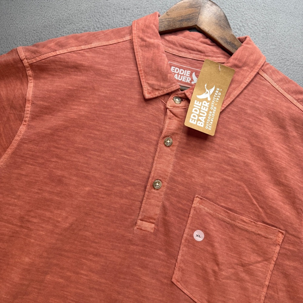Eddie Bauer Sunwashed Cotton Pocket Polo Mens XL Mineral Red Slub Knit NWT